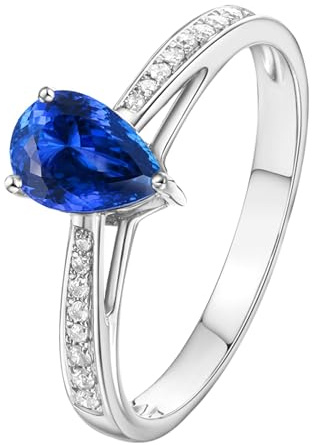 Wycian Damenringesilber Wedding Ring Gold 18K Im Labor Hergestellter Saphir Träne Größe 53 (16.9) Massiv, Nicht Plattiert Modern Geburtstag Schmuck
