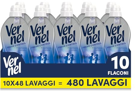 Ammorbidente Concentrato Vernel Fresh Control Freschezza Glaciale (10 x 48 lavaggi), Ammorbidente Concentrato per Tutti i Tessuti, con Controllo degli Odori di Lunga Durata