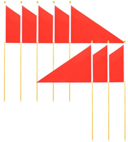 NULYLU 8pcs Red Triangle Lawn Marker Flags with Bamboo Stakes for Construction Site Surveying and Garden Sprinkler Marking, Red Yard Marking Flags for Outdoor Industrial Safety