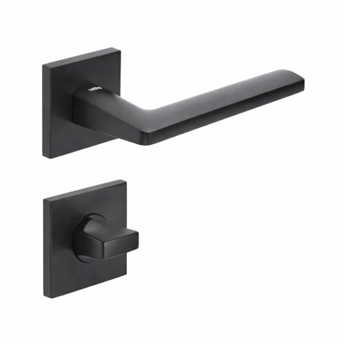 INOVO BETA Poignées de WC pour portes intérieures, garniture de poignée en zamac, rosace de 7 mm, avec verrouillage de WC (carré de 5 mm incluant adaptateurs 6/8 mm), poignée de porte pour portes de