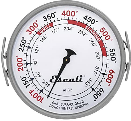 Escali AHG2 Stainless Steel Extra Large Direct Grill Surface Thermometer, Searing Temperature Zones 100-600F Degree Range, Silver