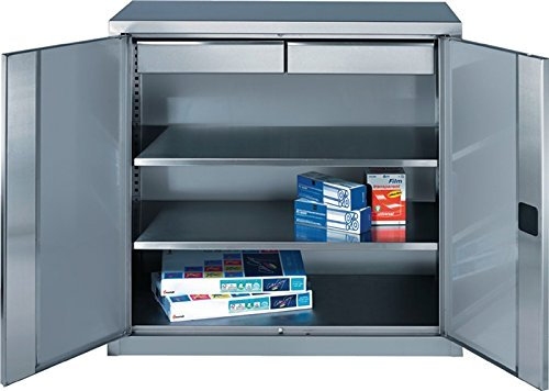 Werkzeugschrank H1000xB1000xT500 Edelstahl 2 Böden 2 Schubladen