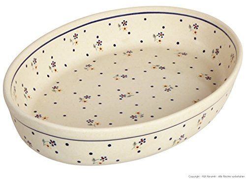 Original Bunzlauer Keramik Auflaufform oval 23.0x31,0x6.0cm (LxBxH), 1,8 Liter, für 3-4 Personen im Dekor 111
