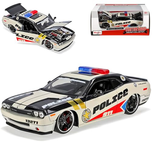 Maisto Dodge Challenger LC Ab 2008 Tuning Schwarz Police 911 1/24 Modell Auto mit individiuellem Wunschkennzeichen