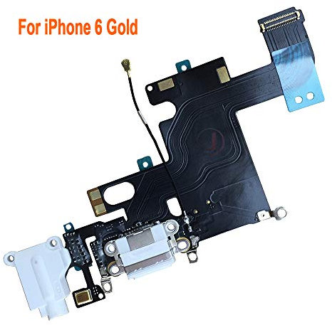 Johncase OEM Charging Port Dock Connector Flex Cable w/Microphone + Headphone Audio Jack Port Ribbon Replacement Part Compatible for iPhone 6 All Carriers (White)