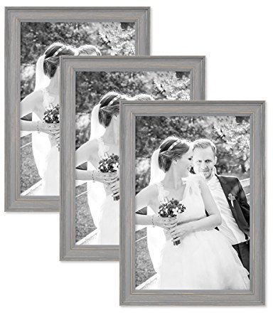3er Set Bilderrahmen Skandinavischer Landhaus-Stil Grau-Braun 20x30 cm Massivholz mit Shabby-Chic Note/Fotorahmen/Wechselrahmen