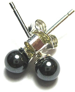 Ohrstecker Hämatit Kugel 4 mm 925er Silber