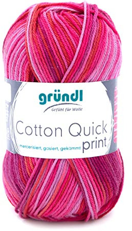 Gründl Cotton Quick Print Strickgarn / Häkelgarn (100% Baumwolle, OEKO-TEX zertifiziert, 50 g / 125 m, Nadelstärke: 3 - 4, 1 x 50 g), Fuchsia-Rot-Multicolor