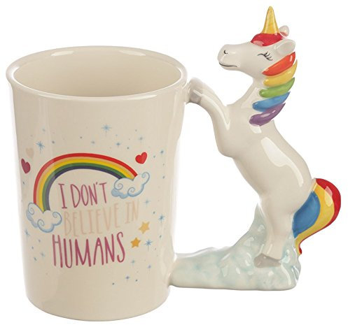 Tazza con Manico a Forma di Unicorno, Don'T Belive in Humans', 15 x 16 x 8.5 cm, I'Dont Believe in Humans, Bianco