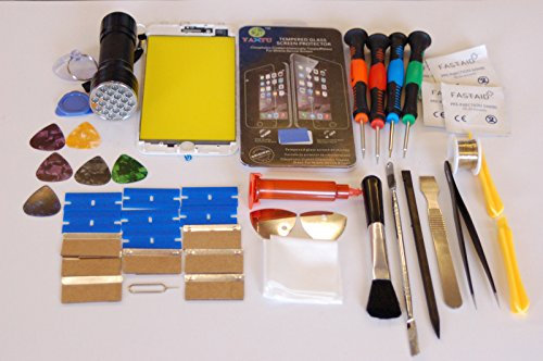 Screen, Glass Replacement Kit for iPhone 8 Plus White with Fitted Frame, 21 LED UV Torch