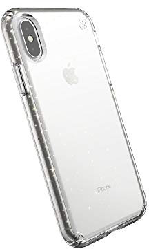 Speck iPhone XS/X Case, Clear Glitter Protective Ultra Thin Slim Hard Anti Scratch Presidio Cover Case - Clear/Gold Glitter