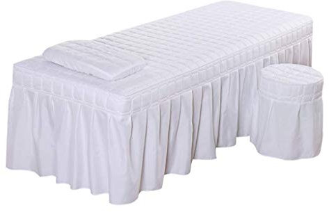 Tenlacum Ensemble de literie de couleur unie pour table de massage, jupe, taie d'oreiller, tabouret, beauté du visage (Blanc-L)