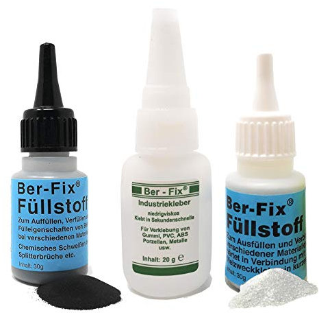 Ber-Fix Füllstoff Set M Schweißnaht Kleber aus Berlin aus 20g Industriekleber und Granulat 30g schwarz & 30g weiß 2k Kleber extra stark Metall Kunststoff PVC ABS PLA