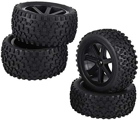 Qiterr 4pcs RC Auto-Reifen, 1/10 RC LKW-Gummireifen-Rad-Reifen-Zusätze für das Laufen des Buggy-Kettenautos(Schwarz)
