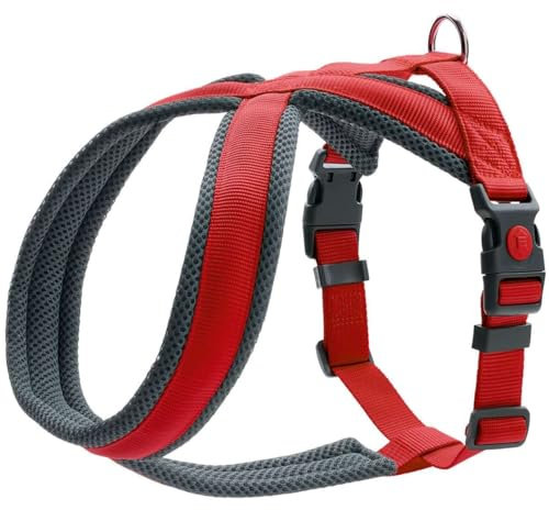 HUNTER Hundegeschirr LONDON COMFORT, atmungsaktives 3D-Mesh, 2-fach verstellbar, Sicherheitsverschluss, reißfest, leicht & pflegeleicht, Farbe: Rot, Größe: XS-S