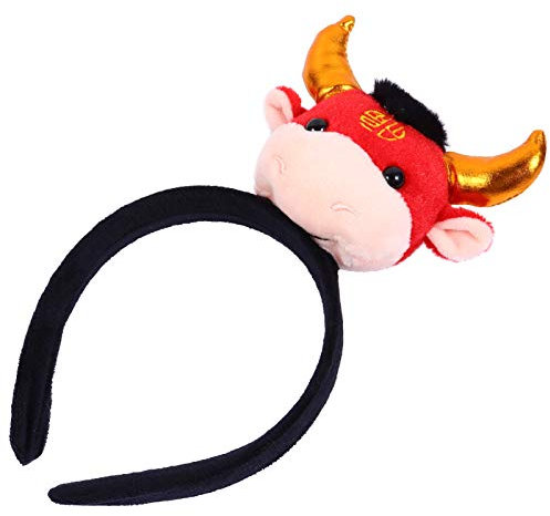 Amosfun 1 STK Jahr des Ochsen-Cartoon-stirnbandes Kuh Kostüm Haarband 2021 Neujahr Tiara Ochsenkopfschmuck Neujahr Haarband Neujahr Kopfschmuck Stier Stirnband Niedlich China Stoff Mädchen