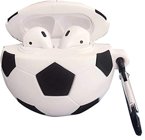 Silikon-Schutzhülle für Airpods 2 & 1, niedlich, cool, Basketball, Fußball, weiche Hülle mit Anti-Verlust-Schlüsselanhänger (Fußball-Hülle)