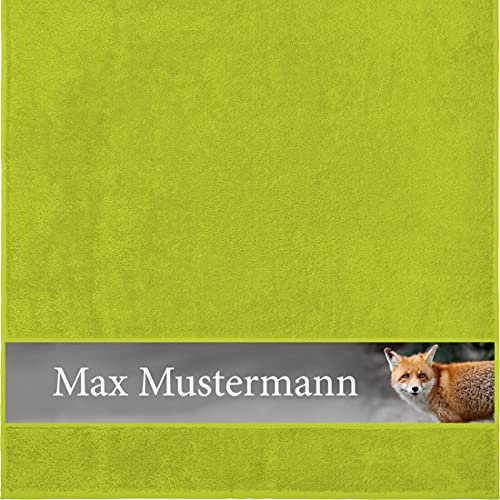 Manutextur Duschtuch mit Namen - personalisiert - Motiv Fuchs - viele Farben & Tiermotiven - Dusch-Handtuch - hellgrün - Größe 70x140 cm - persönliches Geschenk mit Wunsch-Motiv und Wunsch-Name