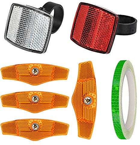 YUTOU 7-teiliges Set Fahrrad Reflektor Set 1 Frontreflektor 1 Rückstrahler 4 Speichenreflektor und 8m Selbstklebend Reflektorband Aufkleber für Motorrad Mountainbike