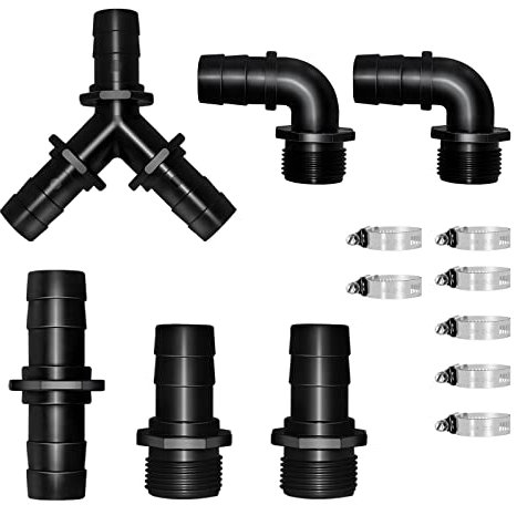 Longrun Schlauch Verbindungsstück Set, Schlauchverbinder 1 Zoll, Y-Verteilerstück, 90° Winkel Schlauchtülle, Schlauchtülle, mit Schlauchschellen, Pool Schlauchadapter