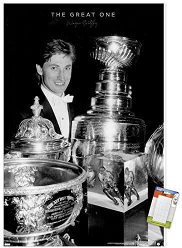 Trends International Wayne Gretzky-Trophies Wall Poster, 37,4 x 56,8 cm, Premium Poster & Mount Bundle