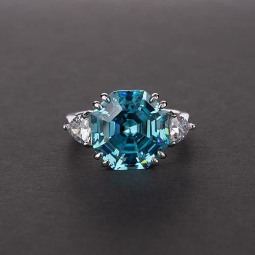 DJMJHG 100% 925 Sterling Silber Erstellt Moissanite Aquamarin Edelstein Hochzeit Verlobung Weißgold Ring Schmuck Geschenk 5 Blau