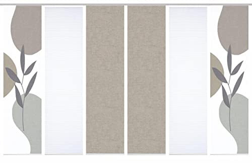HOME in green 84074 FRONDA Schiebegardine, recyceltem Polyester 245x60 cm, Farbe:Stein, Größe:245 x 60 cm, Anzahl:6er Set (2X Bedruckt. 2X Uni. 2X Uni)