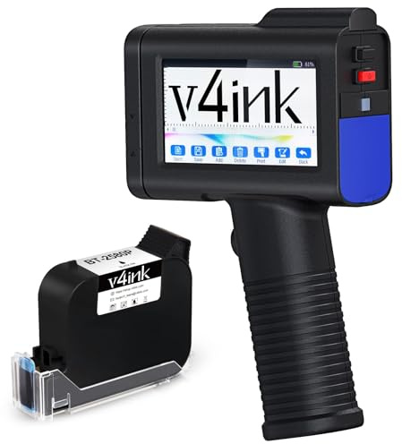v4ink BT-HH6105B2 Étiqueteuse Portable pour imprimante Portable à Code Barre QR-Code-Barres Date de Production Logo de lot Numéro de série Impression sur Sac en Verre Boîte en Tissu Plastique