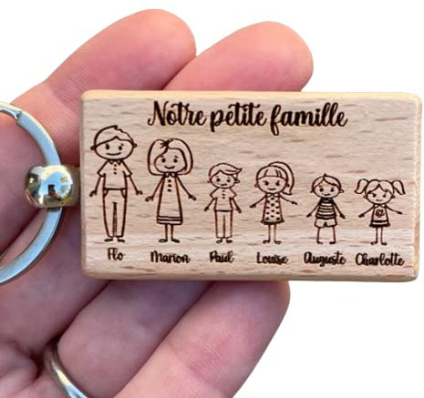 Porte clé famille personnalisé en bois, idéal cadeau de noel, fête des pères, des mères...