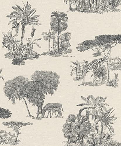 Rasch Papier peint intissé clair 555028 de la collection Lirico Motif safari Noir 10,05 m x 0,53 m