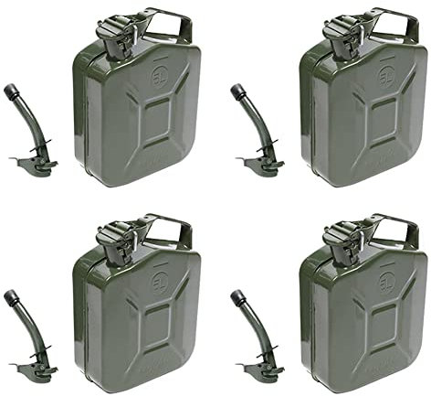 LSGGTIM 4 Stück Benzinkanister 5L Metall Kraftstoffkanister mit festem Auslauf Rostfreier Fuel Can Treibstoff Kanister grüner Kanister Verdickte Kraftstoffkanister für Benzin Diesel Wasser