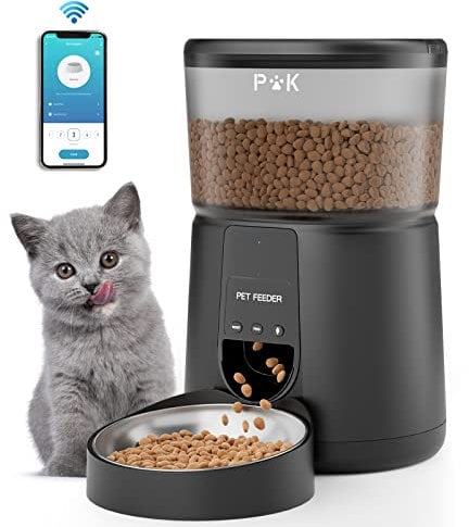 Puppy Kitty Futterautomat Katze & Hund, 2,4 G WiFi intelligenter Katzenfutter Automat mit Edelstahlnapf für Trockenfutter, App-Steuerung, Sprachaufzeichnung, 1-10 Mahlzeiten pro Tag