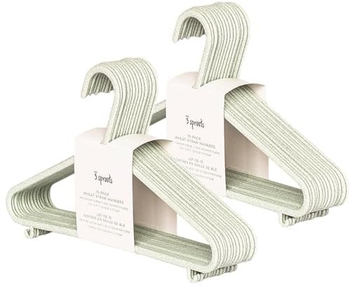3 Sprouts - Perchas Infantiles - Perchas para Ropa de Bebé y Niños, Perchas de plástico de Paja de Trigo, Pack de 30 - Verde