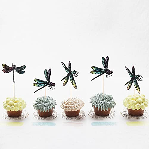 12PCS Dragonfly Cupcake Toppers ，Insect themed cake decoration，Baby bath cake decorations, summer garden decorations, for boys and girls birthday party decoration supplies