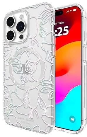 Kate Spade New York iPhone 15 Pro Max Hülle, kompatibel mit MagSafe - Modern Floral Silver