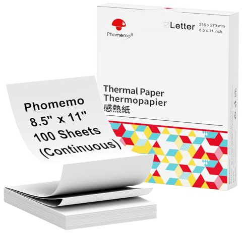 Phomemo Thermopapier, 21,6 x 27,9 cm, faltbares Thermodrucker-Papier, US-Briefgröße, 100 Blatt, Mehrzweck-Büroweiß, kompatibel mit M08F, M832, MT800, MT800Q und anderen tragbaren Druckern