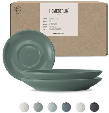 HOMEBERLIN® Untertassen Set | passend für 200ml Design Cappuccino Tassen Set | Untertasse aus hochwertigem Steingut | 100% Handfertigung | Saucer (2pcs, Green)