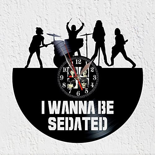 VINY WOODY Wanduhr mit Schallplatte, 70er Jahre, Punk, Band Silhouette