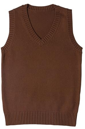 ZUEVI Women's Sweater Vest Classic V Neck Uniform Pullover Knitwear Tops Sleeveless Knitted Sweaters Vests(Coffee-M)