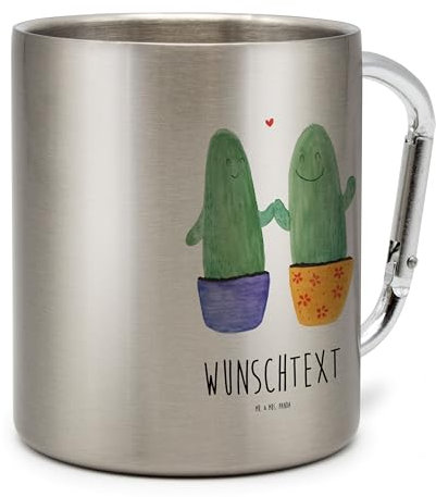 Mr. & Mrs. Panda Personalisierter Edelstahlbecher Kaktus Liebe - Personalisierte Geschenke, Paar, Personalisierte Outdoor Tasse, Personalisierte