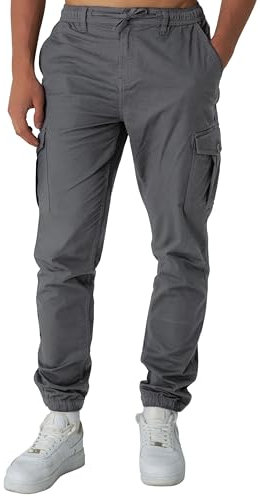 Smith & Solo Cargohose Herren – Chino Hose Cargo Hosen Stretch, Arbeitshosen Baggy Baumwolle, Activewear für Herren mit Taschen Kordelzug (Anthrazit, 2XL)