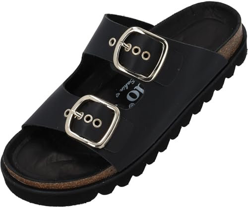 Palado Pantoletten Damen Korfu Niete by Sila Sahin - gefertigt in Spanien - elegante Oberfläche - Veloursleder-Decksohle - ergonomisches Weichfußbett - EVA-Sohle Schwarz UK6 - EU39