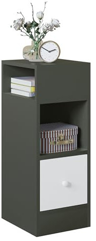 EUGAD Nachttisch, schmal, Beistelltisch mit 2 offenen Ablagen und 1 Schublade, 25x66x30 cm, Nachtschrank im Schlafzimmer, Nachtkästchen aus Holzwerkstoff, dunkelgrau, 0010CTG