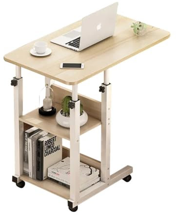 Warmiehomy Overbed Table with Lockable Wheels & Liftable Top,Movable Foldable Bed Desk Adjustable Height 68~85cm,Bedside Desk for Hospital bed Bedroom Sofa(Beige)