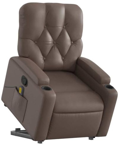 vidaXL Massagesessel, Sessel mit Aufstehhilfe, Relaxsessel mit Liegefunktion Vibrationsfunktion, Fernsehsessel Liegesessel Aufstehsessel, Braun Kunstleder