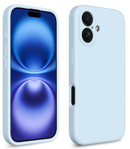 CALOOP Slim-Fit for iPhone 16 Case,Skin Soft Liquid Silicone,Sturdy Hard Frame Shockproof Cover with Anti-Scratch Microfiber Lining,Full Protection for Screen and Lens,6.1 inch,Baby Blue