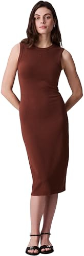 Calvin Klein Damen Bodycon Kleid Contour Midi Gerippt, Braun (Cappuccino), M