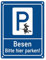 Hexebesen - Bitte hier parken Metallschild in 15x20 cm Auffälliges blaues P-Symbol Hexe mit Besen parken humorvoll