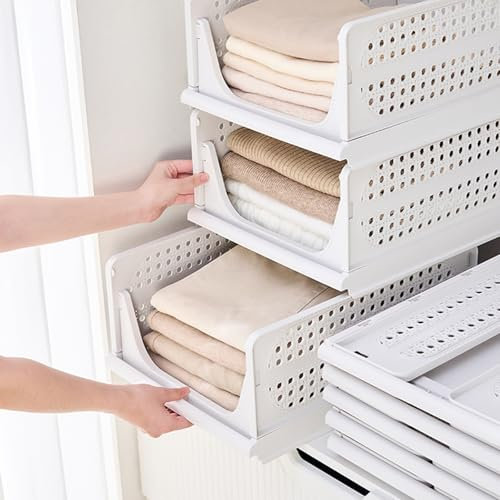 RMAN 3 Stück Kleiderschrank Organizer Faltbare Schrank Organizer Schubladenboxen Stapelbar Aufbewahrungsboxen für Unterwäsche, Socken, Kleidung, Schlafzimmer, Küche, Badezimmer, Weiß