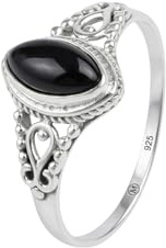 mantraroma Silberring Damen 925 Sterling Silber – ellipsenförmiger Edelstein Ring, Vintage Statement Ring Schmuck, elegantes Geschenk für Frauen